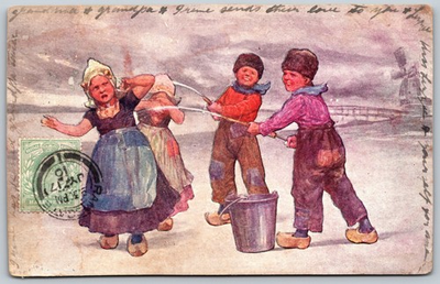 #ad #ad 1910s Children on Beach Boys Spray Water On Girls ANTIQUE Postcard 9771 $7.99