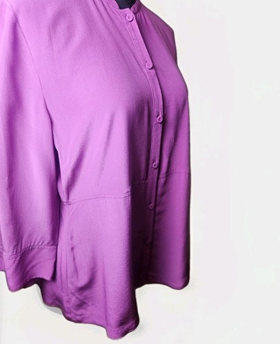 Eileen Fisher Women's Silk Blouse Sz S Magenta Button Down Long Sleeve Top - Picture 4 of 6