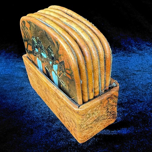Vintage 6 Egyptian Goddess Leather Coasters in Holder Princess Pharaohs Wife - Picture 10 of 12