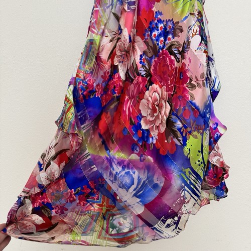 Vtg Cache Dress Womens 6 Floral Floor Length Gown Silk Chiffon Remnants FLAWED - Picture 9 of 24