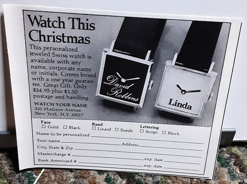 1978 Watch Your Name Personalized Swiss Watch Vintage Print Ad 4 x 3.25