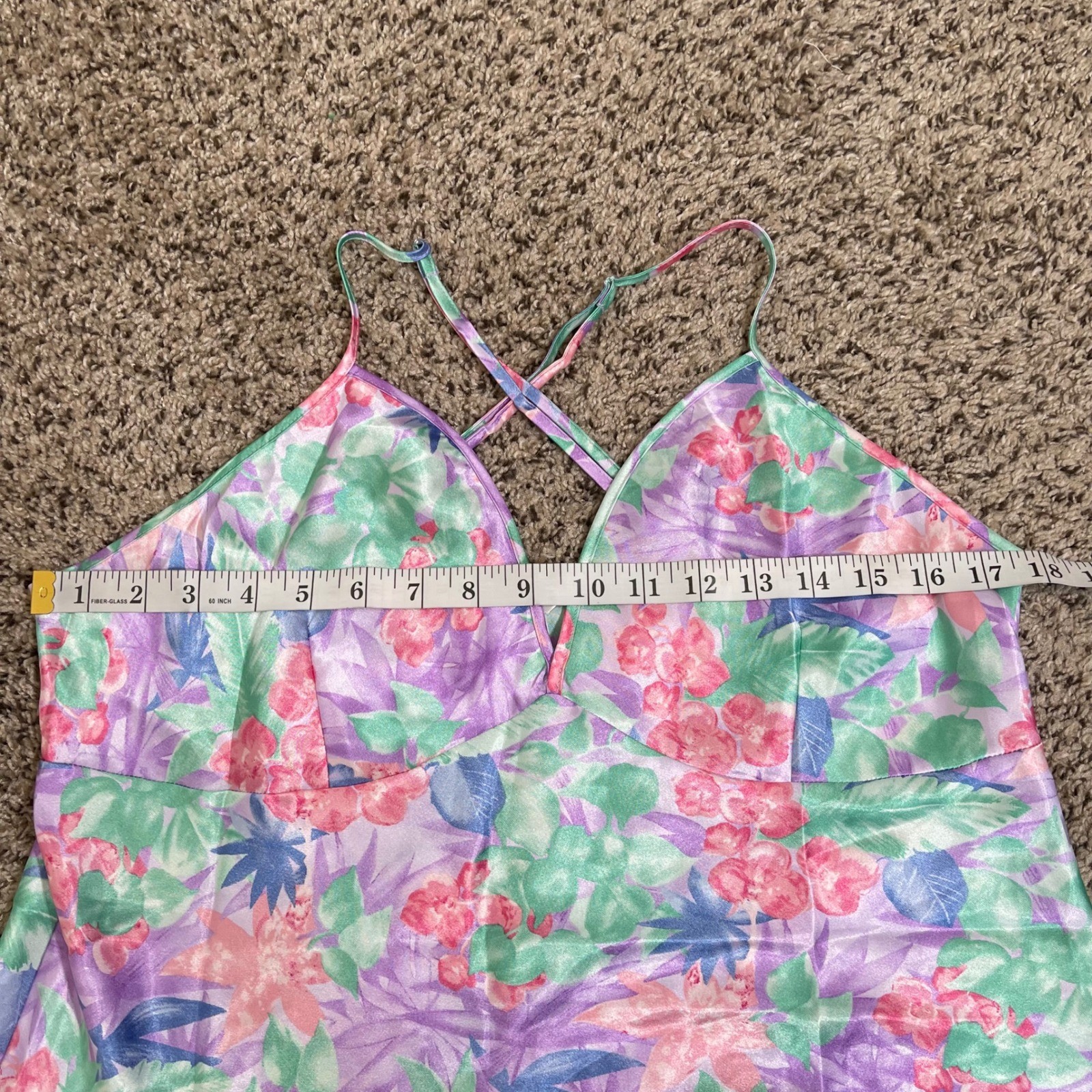 Vintage Secret Treasures Floral Satin Mini Slip Dress L Pastel Pink Purple Y2K