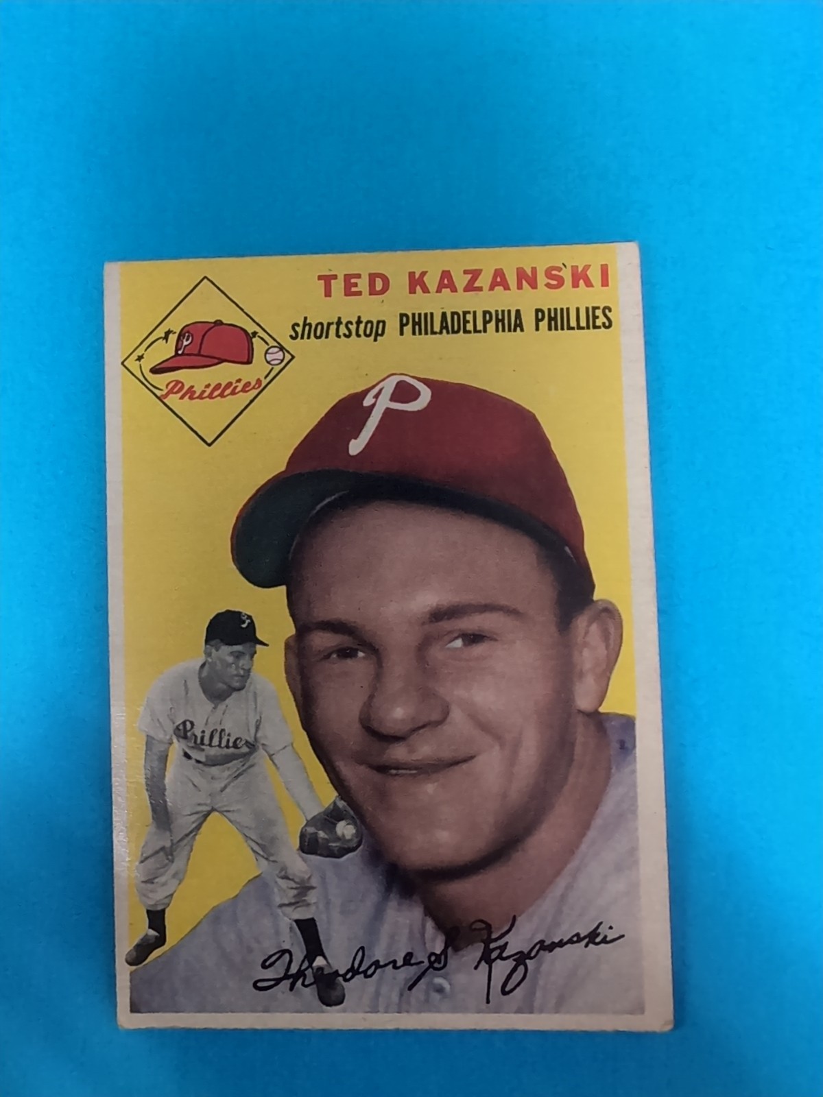 Ted Kazanski Rookie #78 1954 Topps Philadelphia Phillies Baseball Card MLB VG