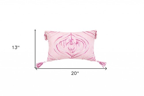 13" X 20" Pink and White Throw Pillow with Tassels - Picture 6 of 6