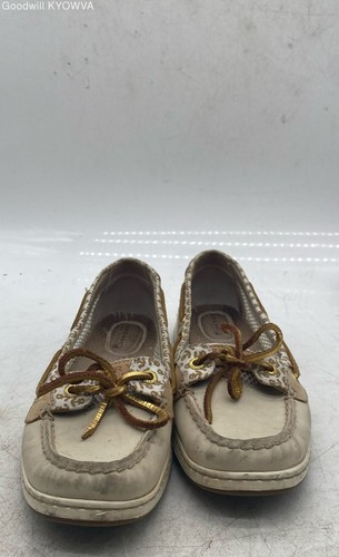 Sperry Women's STS91743 Beige Leather Round Toe Casual Boat Shoes Size 8M