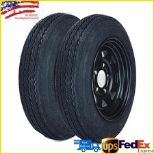 2Pcs 4.80-12 Trailer Tire On Rim 4.80x12 Load Range B 5 Lug Black Spoke Wheels