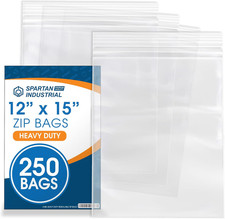 - 12” X 15” (250 Count) 4 Mil Thick Bulk Clear Reclosable Zip Plastic Poly Bags 