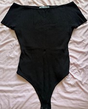 WeeT Rain Women's Black Knit Off Shoulder Bodysuit Solid One Piece XL
