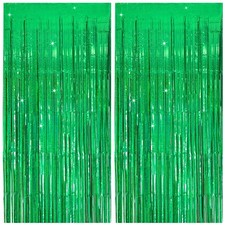 2 Packs Green Tinsel Curtain, Glitter Foil Fringe, Birthday Party Photo Booth