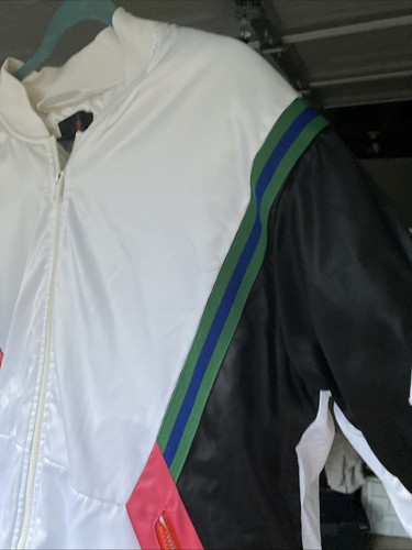 2007 white satin Michael JORDAN bomber jacket Coat XL PINK/green stripes NICE! - Picture 11 of 24