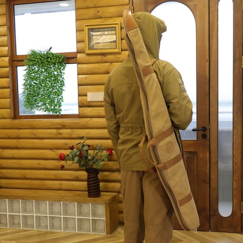 TOURBON 52" Hunting Rifle Gun Slip Case Soft Padded Zipped Bag Canvas Leather - Picture 7 of 24