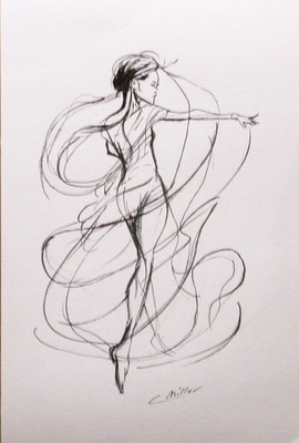 Original Ink Drawing Woman Female Dancer #2 6x9 Signed Wall Art Decor