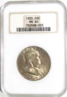 1955 FRANKLIN Silver Half Dollar NGC MS 64 - Old Fatty Holder