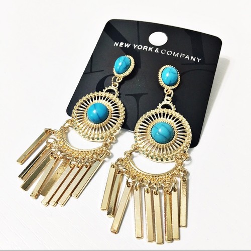 New York & Company Turquoise Fringe Boho Earrings - Picture 1 of 2