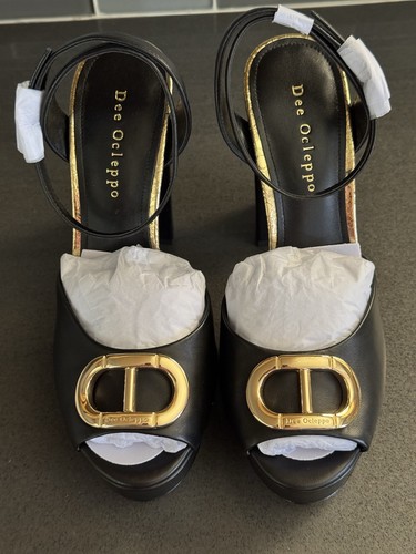 Dee Ocleppo Womens Brigitte Black Leather Platform Sandal Size 8.5 - Picture 1 of 14