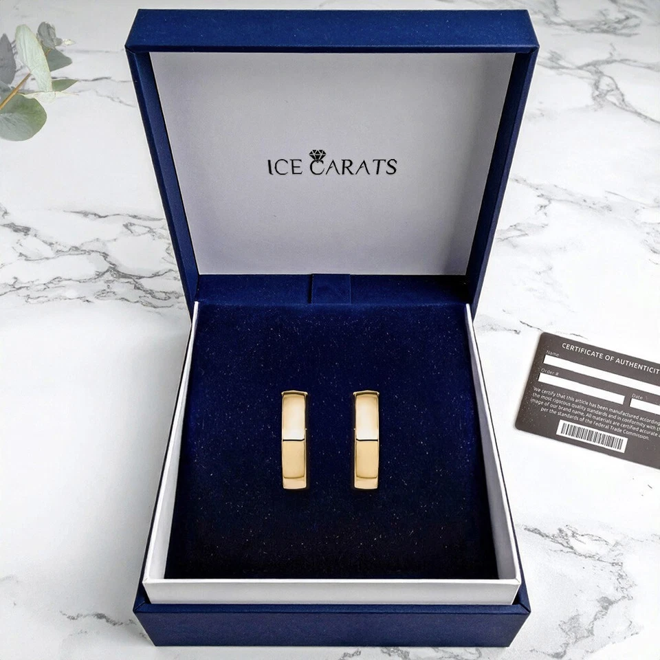 14K Solid Yellow Gold 6.75mm Oval Omega Clip Back Medium Hoop Earrings - Image 2 of 4