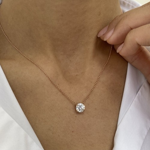 Diamond Pendant Solitaire Necklace E VS1 Round 1 Carat Lab Created 14K Rose Gold - Picture 10 of 10