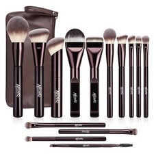 14 PCS Professional Makeup Brushes Set with Travel Cosmetic Bag  Brown  