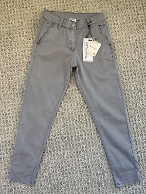 MONNALISA Girls Designer Khaki Pants Cotton Trousers GRAY Size 11 NWT