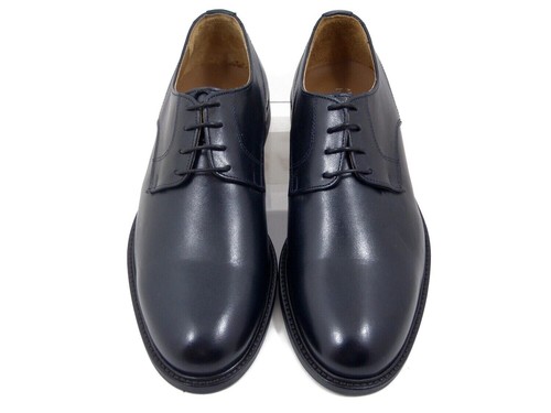 Herrenschuhe Zeremonie Elegant Derby Leder Blau Made in Italy - Bild 1 von 4