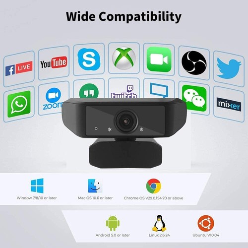 1080P HD USB Webcam for PC Desktop Laptop Web Camera w Microphone & Tripod - Picture 5 of 8