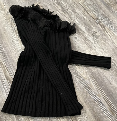 Evie Women Black Squared Ruffled Neck Long Sleeve Silk blend Knitted Sweater XL - Picture 6 of 12