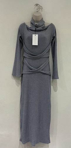 Lavish Alice Damen graues geripptes Strickkleid (Größe UK 12)