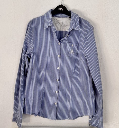 Bogner Womens Button Up Cotton Blouse Shirt Size 40 Blue Long Sleeve
