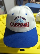 Snapback Hat Cap Small Medium Auto spa Car Wash Rock Springs Wyoming White Blue 