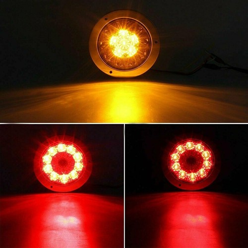 1X 4" Round Red/Amber 16-LED Truck Trailer Brake Stop Turn Signal Tail Lig T JDB - Picture 9 of 12