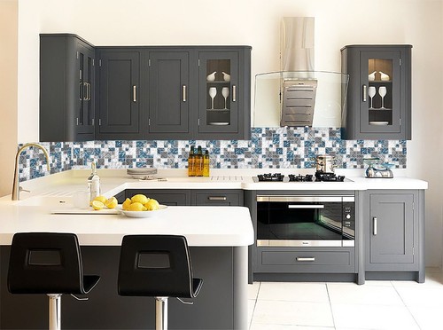 Kitchen Backsplash Tile 5 Sheets,Blue Square Glass Mosaic Tiles for Bathroom - Picture 8 of 8