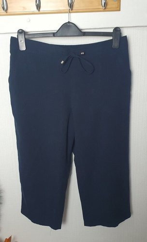 PAPAYA Ladies UK14 Dark Blue Straight Leg Crop Casual Summer Trousers/Pants H5