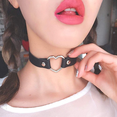 PU Leder Choker Halskette Herz Kette Hals verstellbar Halsband Goth Punk Schmuck - Bild 4 von 20