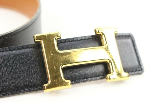 Hermès Black x Brown 18mm H Logo Belt Kit Gold 121h61 - Foto 12 di 12