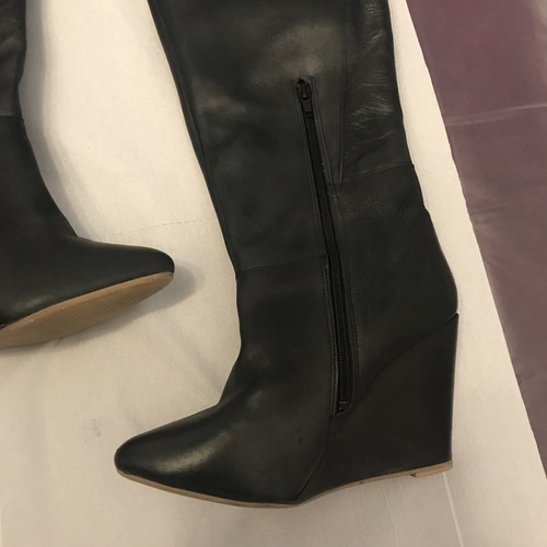 Gorgeous Black Faux Leather Wedged over The Knee Boots. Size 6 Great Condition - Picture 2 of 11