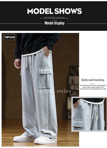 Pantaloni cargo larghi uomo autunno vita dritta elasticizzata uomo streetwear felpa - Foto 9 di 27