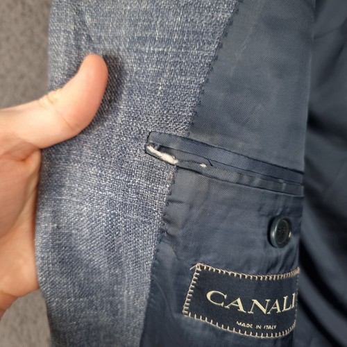 Chaqueta CANALI Para Hombre 44L/54 Azul Seda Lino Lana Blazer Abrigo Deportivo Forrado Verano - Imagen 10 de 18