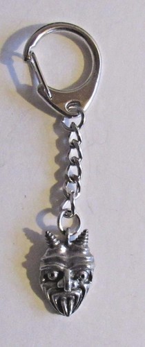 F) KEYRING PEWTER GARGOYLE FACE HORNS TONGUE OUT WIDE EYES GOTHIC WATER SPOUT - Foto 3 di 3