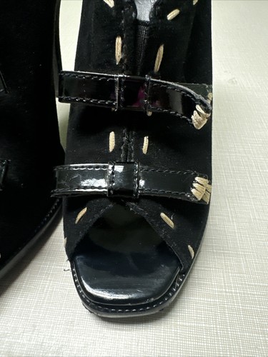 BCBGeneration 'Winona' black suede Leather peep toe bow Stiletto Shoe Size 10 - Picture 3 of 18