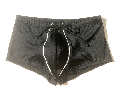 New CALIFORNIA MUSCLE Mens Black Pouch Front Swim Trunk Shorts Sport sz M USA - Picture 5 of 9