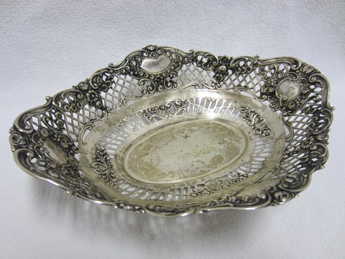 Antike "SILBER-SCHALE" - SILBER "800" - PUNZEN Mond & Krone - Rosen & Rocaillen - Bild 4 von 6