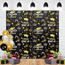 2 Pack Class of 2025 Graduation Foil Curtain Backdrop Black Gold Metallic Tin...