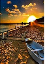 5D Diamond Painting Erwachsene Sonnenuntergang Boot Meer 30 x 40 Bilder