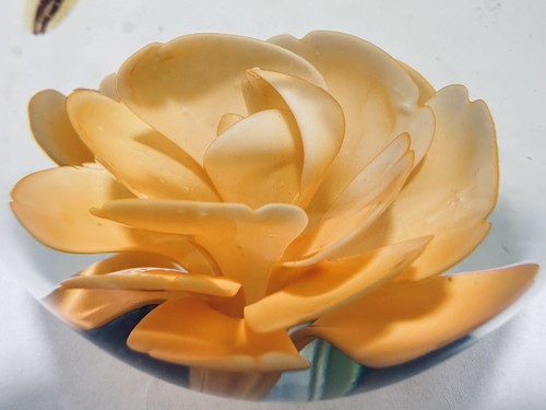 Vintage Hand Blown Glass Paperweight Bees With Orange Flower - Picture 9 of 13