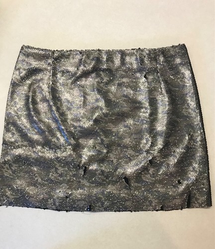 Free People Camo Skinny Black Silver Women’s Sequin Mini Skirt Size 10 MSRP $128 - Picture 5 of 14