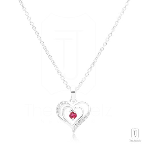 Collar Oro 14K Diamante Y Rubí Doble Corazón Día de San Valentín Love You Forever - Imagen 4 de 5