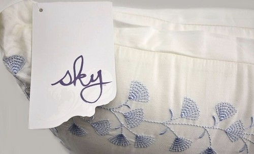 SKY FLORAL BELL FLOWER EMBROIDERY 1 DECORATIVE PILLOW 14" x 24" WHITE SKY BLUE - Picture 4 of 5