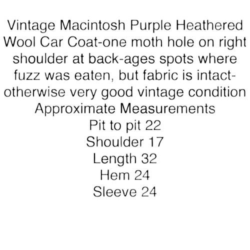 Mackintosh Car Coat Women's Sz 16 Purple Heathered Long Sleeve Vintage Authentic - Picture 11 of 11