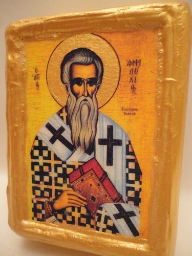 Saint Amphilochius Amfiloxia Rare Byzantine Greek Orthodox Icon Art OOAK - Picture 1 of 8