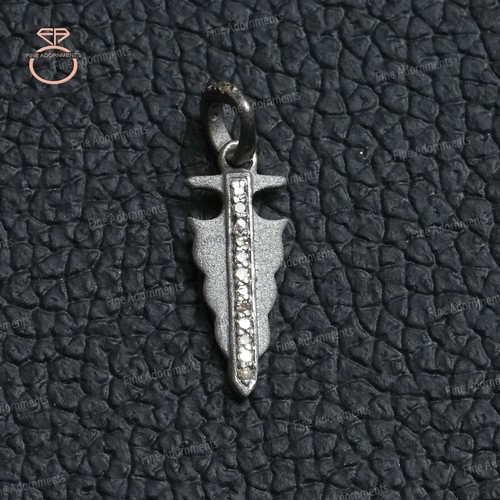 Colgante PUNTA DE FLECHA de plata de ley 925 oxidada pavé diamante joyería hecha a mano nuevo - Imagen 7 de 8